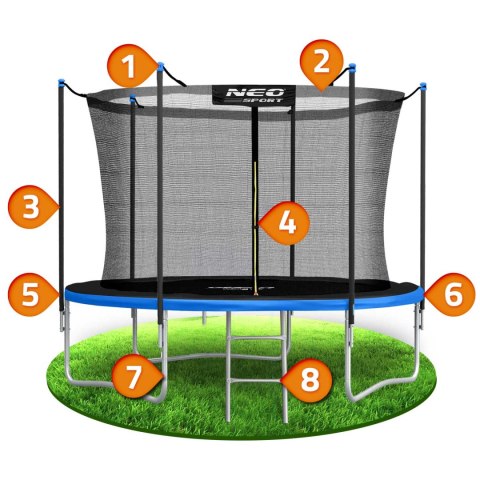 TRAMPOLINA OGRODOWA 8FT/252CM Z SIATKĄ WEWNĘTRZNĄ I DRABINKĄ NEO-SPORT