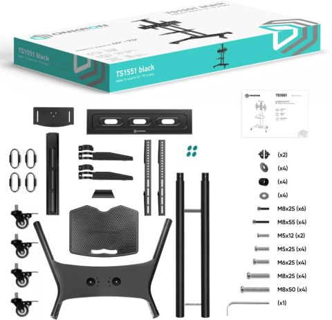 Mobilny stojak do TV 40"-70" do 45 kg ONKRON TS1551 Czarny Mobilny stojak do TV 40"-70" do 45 kg ONKRON TS1551 Czarny