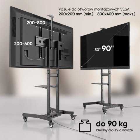 Mobilny stojak do TV 50" - 90" do 90 kg ONKRON TS1891 Czarny Mobilny stojak do TV 50" - 90" do 90 kg ONKRON TS1891 Czarny