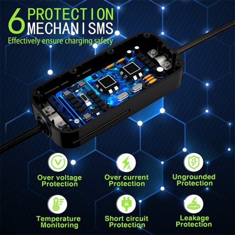 Qoltec Mobilna ładowarka do samochodu elektrycznego EV z regulacją 2w1 Typ2 | 7kW | 230V | CEE 5 PIN | Wi-fi| LCD | Przenośna |