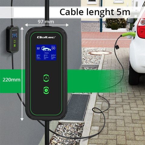 Qoltec Mobilna ładowarka do samochodu elektrycznego EV z regulacją 2w1 Typ2 | 7kW | 230V | CEE 5 PIN | Wi-fi| LCD | Przenośna |