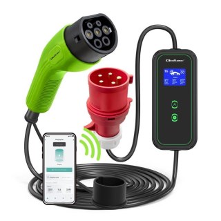 Ładowarka Qoltec do samochodu elektrycznego EV z regulacją 2w1 Typ2 | 11kW | CEE 5 PIN | Wi-Fi | LCD | 3 fazy | Przenośna | Wall