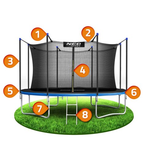 TRAMPOLINA OGRODOWA 14FT/435CM Z SIATKĄ WEWNĘTRZNĄ I DRABINKĄ NEO-SPORT
