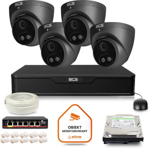 Zestaw monitoringu IP BCS Point 4x Kamera BCS-P-EIP25FSR3L2-AI2-G Rejestrator z dyskiem 1TB Zestaw monitoringu IP BCS Point 4x Kamera BCS-P-EIP25FSR3L2-AI2-G Rejestrator z dyskiem 1TB