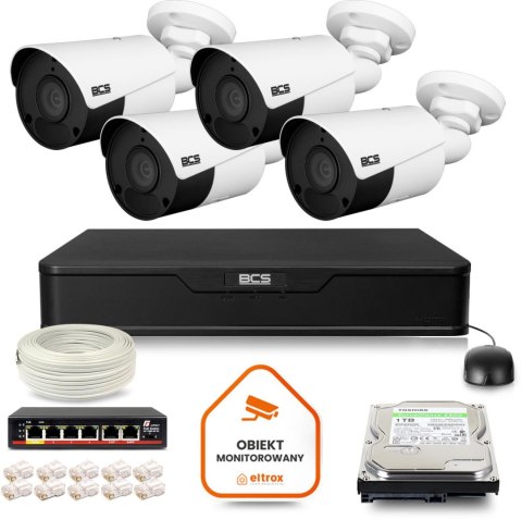 Zestaw monitoringu IP BCS Point 4x Kamera BCS-P-TIP14FSR5 Rejestrator z dyskiem 1TB Zestaw monitoringu IP BCS Point 4x Kamera BCS-P-TIP14FSR5 Rejestrator z dyskiem 1TB