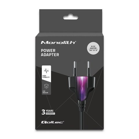 Qoltec Zasilacz desktopowy 36W | 12V | 3A | 5.5*2.1 + kabel zasilający Qoltec Zasilacz desktopowy 36W | 12V | 3A | 5.5*2.1 + kabel zasilający
