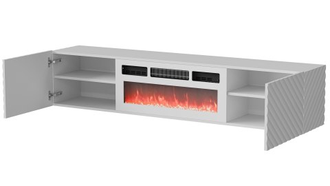 Szafka RTV LARA 183x35x37 biały mat + biały kominek Szafka RTV LARA 183x35x37 biały mat + biały kominek