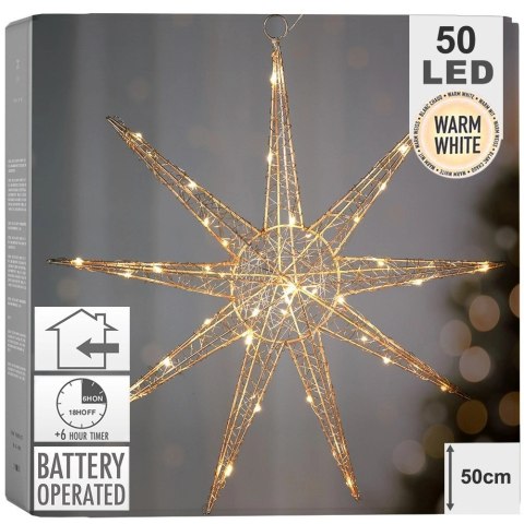 Gwiazda świecąca złota 50 LED wisząca 50 cm Gwiazda świecąca złota 50 LED wisząca 50 cm