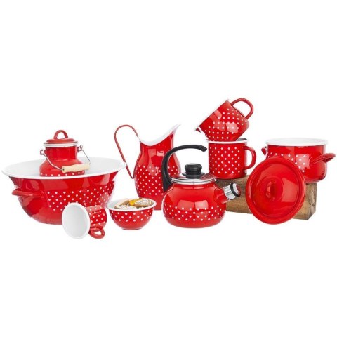 Kubek emaliowany retro 0,8 l czerwony w grochy Kubek emaliowany retro 0,8 l czerwony w grochy