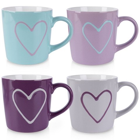 Kubki z uchem do picia kawy herbaty ceramiczne serca zestaw 4 szt. 600 ml Kubki z uchem do picia kawy herbaty ceramiczne serca zestaw 4 szt. 600 ml