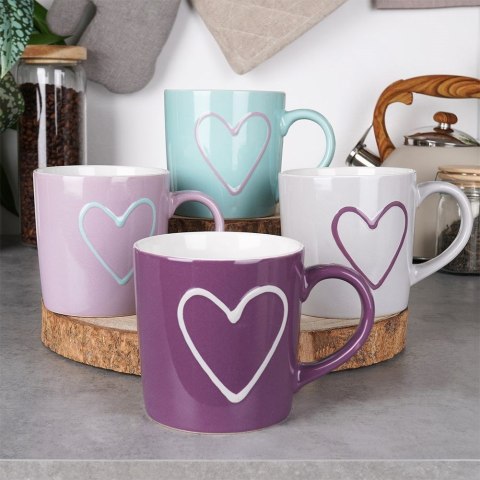 Kubki z uchem do picia kawy herbaty ceramiczne serca zestaw 4 szt. 600 ml Kubki z uchem do picia kawy herbaty ceramiczne serca zestaw 4 szt. 600 ml