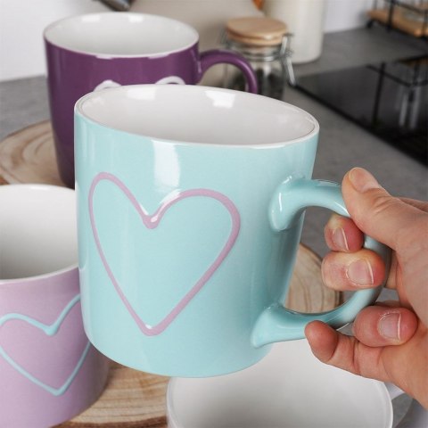 Kubki z uchem do picia kawy herbaty ceramiczne serca zestaw 4 szt. 600 ml Kubki z uchem do picia kawy herbaty ceramiczne serca zestaw 4 szt. 600 ml
