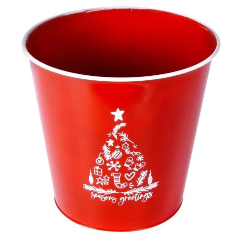 Osłonka na doniczkę metalowa czerwona świąteczna 30,5x28,5 cm Osłonka na doniczkę metalowa czerwona świąteczna 30,5x28,5 cm