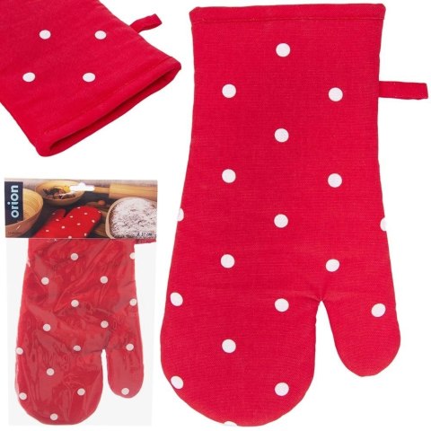 Rękawica kuchenna bawełniana czerwona w grochy z magnesem 31 cm